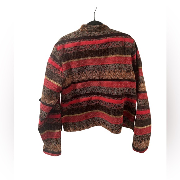 Coldwater Creek Red Boho Woven Tapestry Jacket | Size Large | Red/Multi - Picture 2 of 4